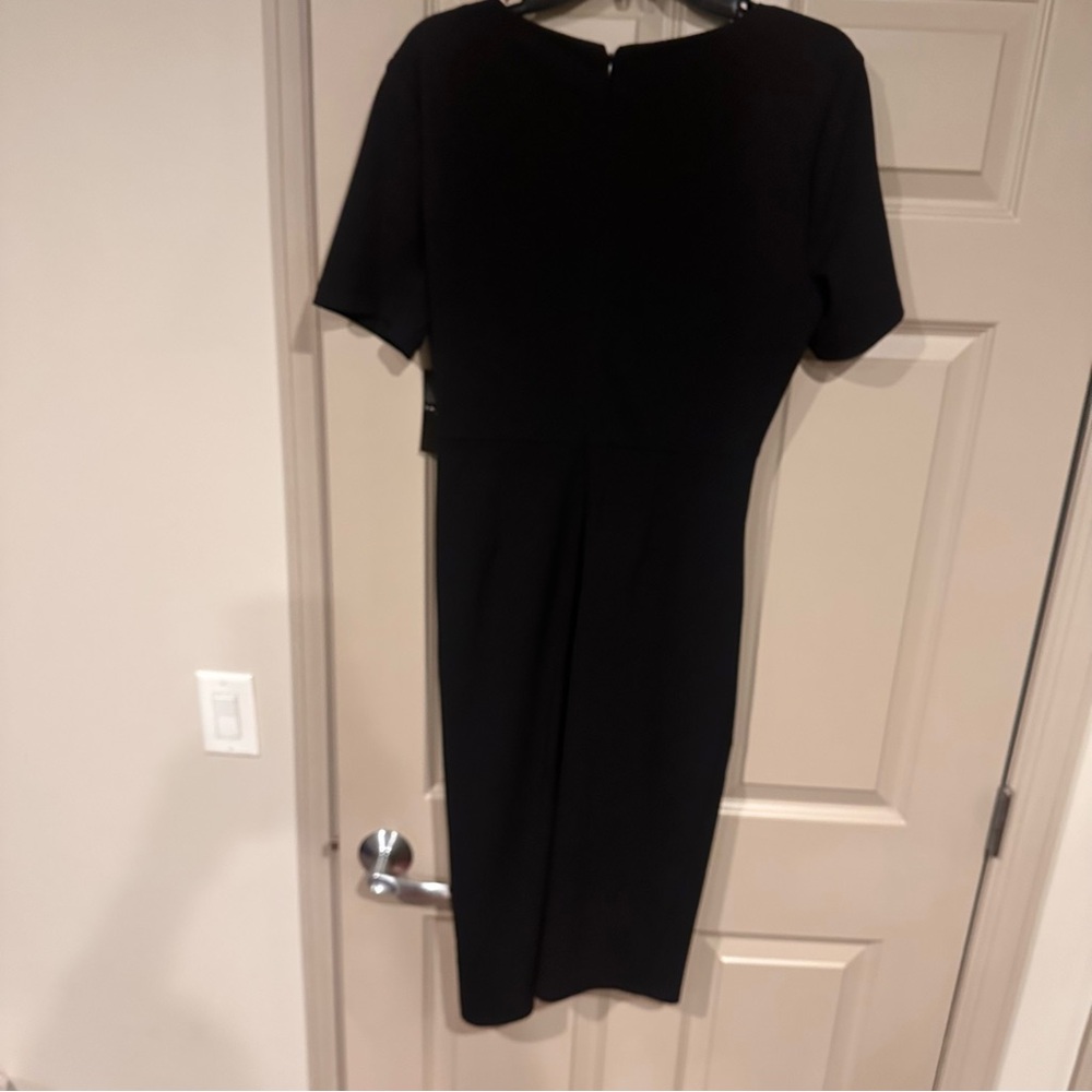 NWTs Tahari Elegant Black Women's Dress with Ruching and curved hemline